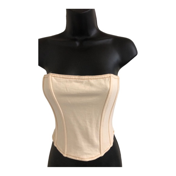Steve Madden cream vintage washed look strapless stretch crop corset bustier   M - Picture 13 of 14